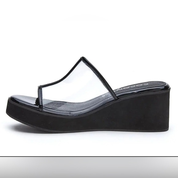 Women’s Coconuts by MATISSE Layered black/clear platform wedge sandal- Size 8 - Picture 2 of 10